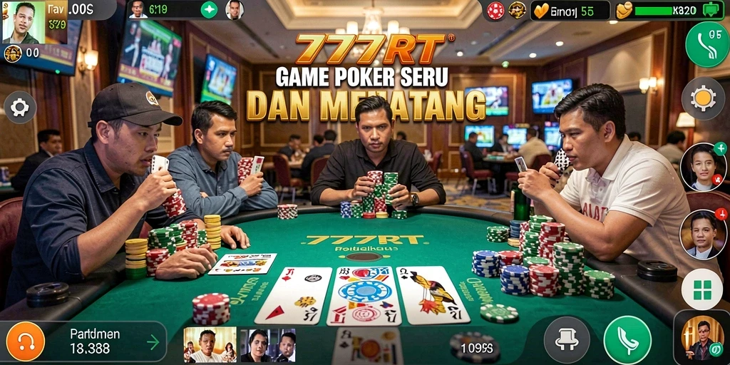 Screenshot menunjukkan pemain bersaing dalam permainan Poker yang menegangkan.