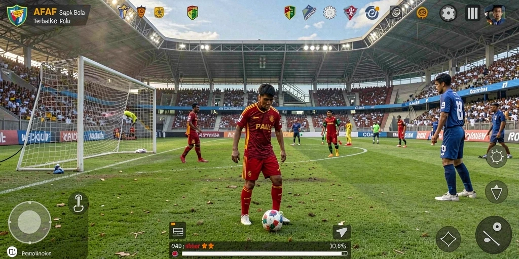 Tangkapan layar utama AFAF menampilkan aksi seru dalam permainan sepak bola.