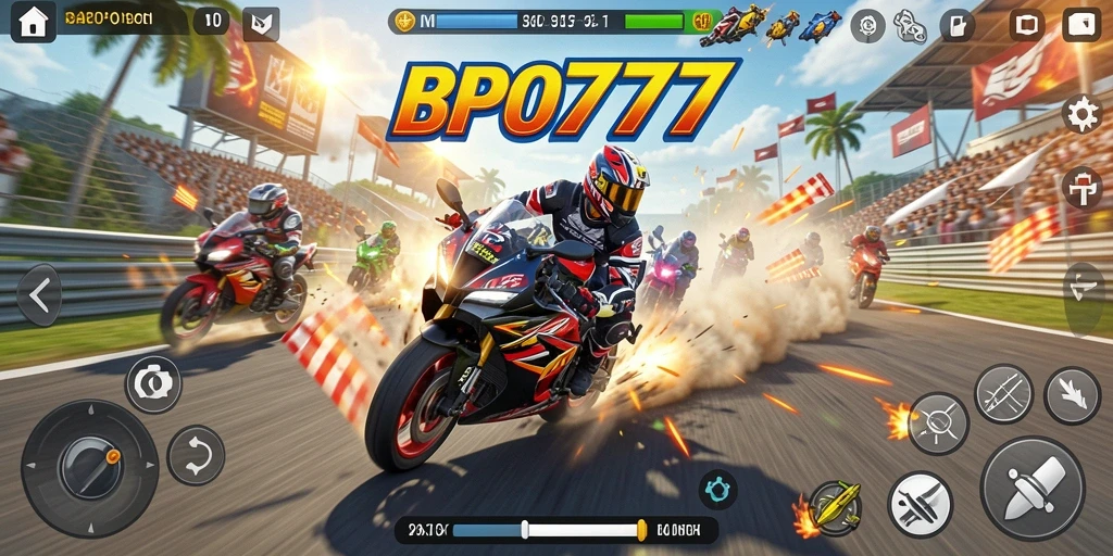 Tangkapan layar BPO777 menampilkan aksi balap motor yang mendebarkan.