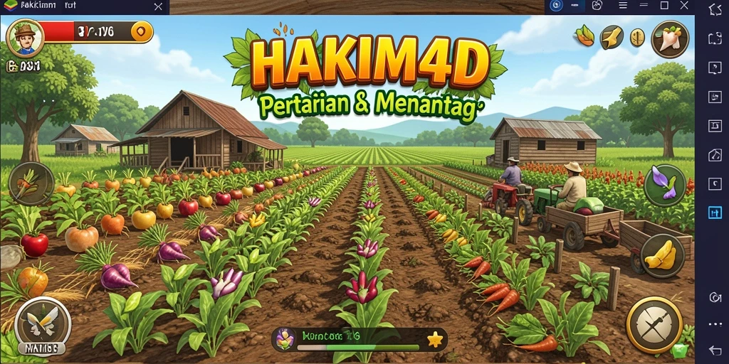 Screenshot gameplay HAKIM4D menunjukkan aktivitas bertani yang seru.