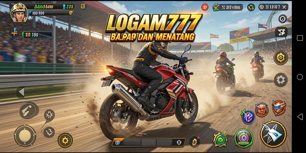 Screenshot utama LOGAM777 menampilkan aksi balapan yang mendebarkan.