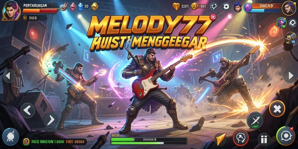 Tangkapan layar gameplay MELODY77 yang mendebarkan di arena pertarungan.