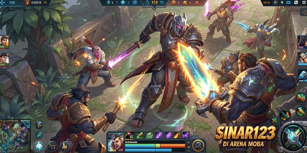 Tampilan gameplay menegangkan dalam arena MOBA.